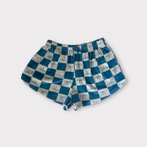 Blue Checkered Bow Print Lounge Shorts – Size Small
